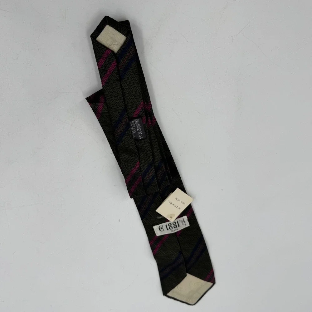 Cerruti 1881 Paris Necktie Silk Striped Olive Green Blue Pink Made in‎ Italy